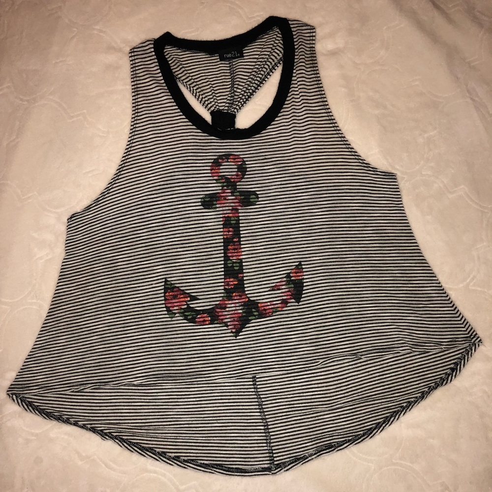 Black & White Stripped Anchor Rue21 Tank